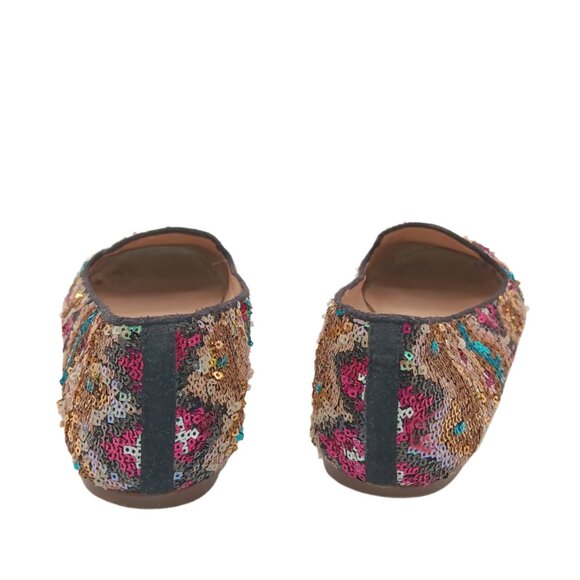 J. Crew Sequin Flats Womens 8 Multicolor Boho Southwestern Aztec Dress Loafers - Picture 4 of 5